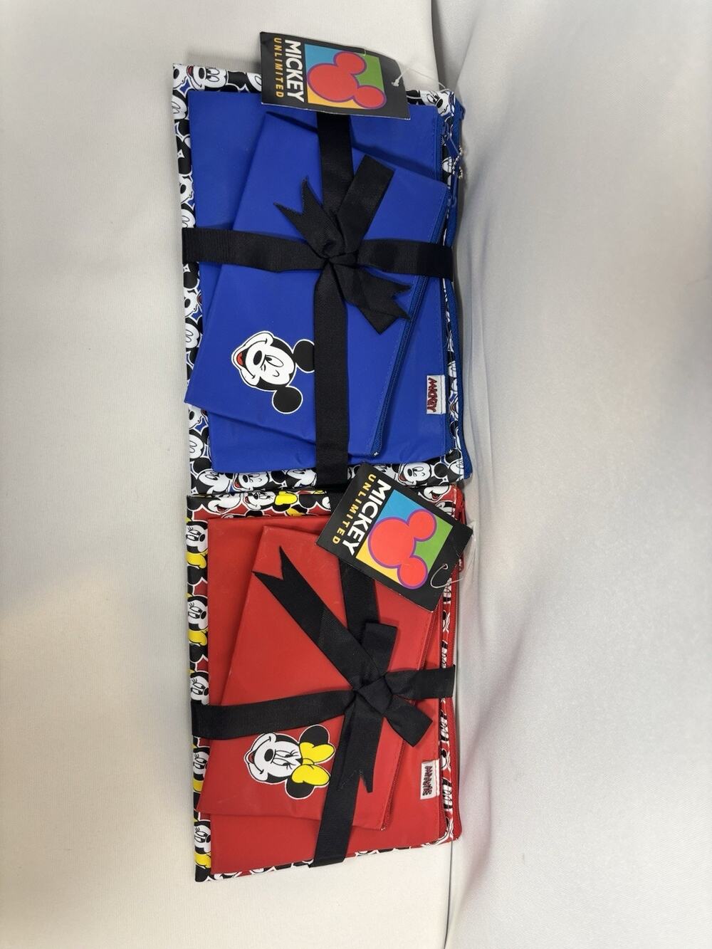 2 Sets Of 3 Vintage Disney Mickey Unlimited Travel Makeup Pouch Nylon Bag Pack